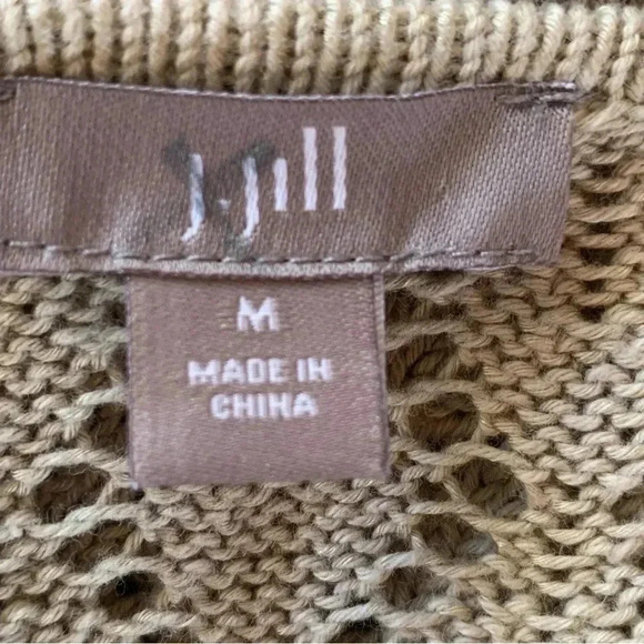 J Jill Pointelle Open Cardigan Sweater Linen Blend Size Medium Beige *READ - Picture 5 of 8